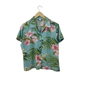 Puanani Large Hawaiian Button Front Shirt Short Sleeve Hawaii Floral Womens